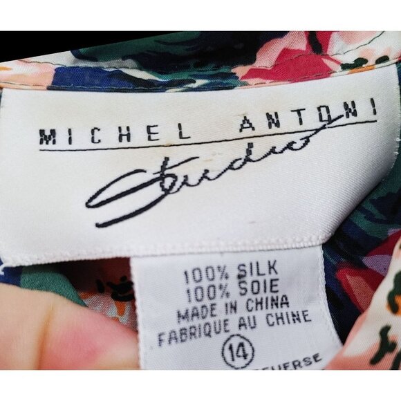 Michel Antoni Studio Silk Blouse Floral Womens Size 14 Button Up Grannycore - Picture 2 of 3